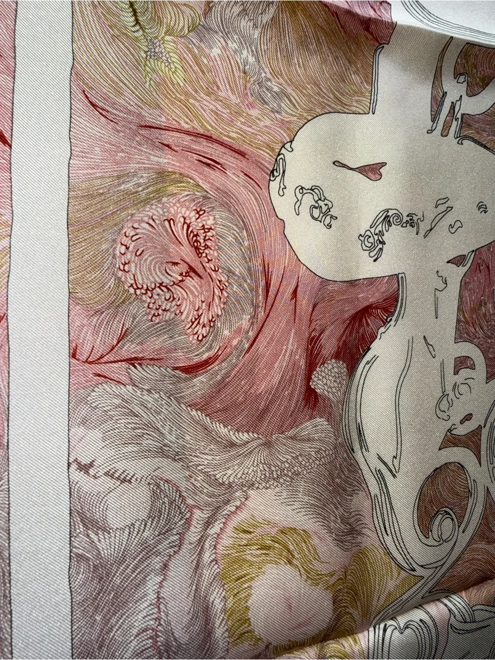 NEW Carolina Lemke Silk Pink &Cream Equestrian Celestial Rose Floral Swirl Scarf